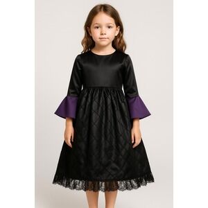 Pottery Barn Kids Witch 5/6 Costume A-Line Dress‎ Girls Black Halloween Lace Hem